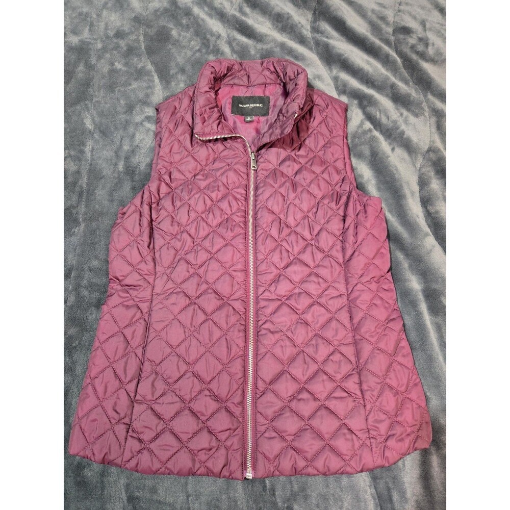 Banana Republic Quilted Puffer Vest Size S Burgundy Full Zip Y2K
